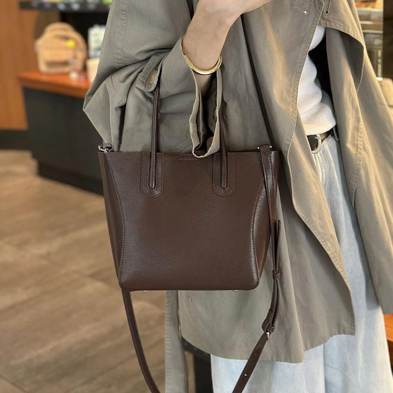 

Женская сумка из натуральной кожи Простая, художественная и ретро-сумка Сумка-ведро из коровьей кожи Женская сумка через плечо кофейный