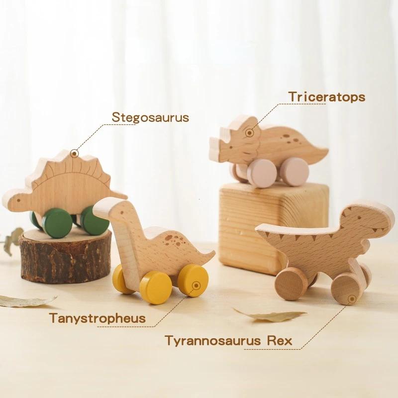 1PC Baby Holz Spielzeug Buche Holz Cartoon Dinosaurier Auto Montessori Pädagogisches Spielzeug Junge Mädchen Baby 0-12 Monate spielzeug Neugeborenen Geschenke