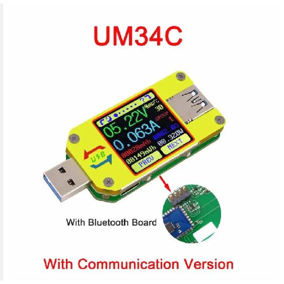 Type- C Voltmeter Ammeter UM25/25C,UM24/24C,UM34/34C Color LCD Display DC Volt Quick Charger amp ammeter Power Bank Detector