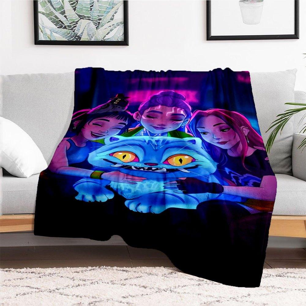 Neon Glow Cat Friends Hoodie - Cyberpunk StyleBlanket Lightweight Flannel Throw Blanket for Sofa, Bed, Travel, Camping, Livingroom, Office,
