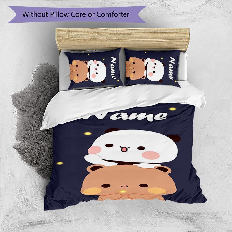 3pcs Custom Name Bubu Dudu Bedding Set Duvet Cover Closure Includes 1 Duvet Cover & 2 Pillowcases for All Seasons Bedroom Decor