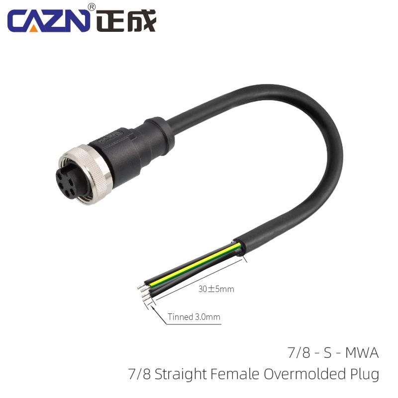 Straight Angled 3 4 5 6Pin 7/8 Unshielded Male Female Circular Plug With Wire Harness 1 2 5 Meter Overmolded Connector