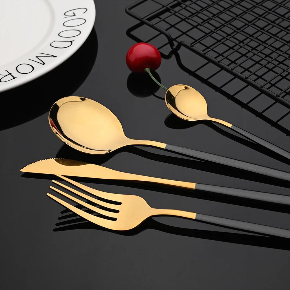 20Pcs Silver Dinnerware Set Stainless Steel Dinner Steak Knife Fruit Fork Spoon Cutlery Set Kitchen Tableware Silverware Set