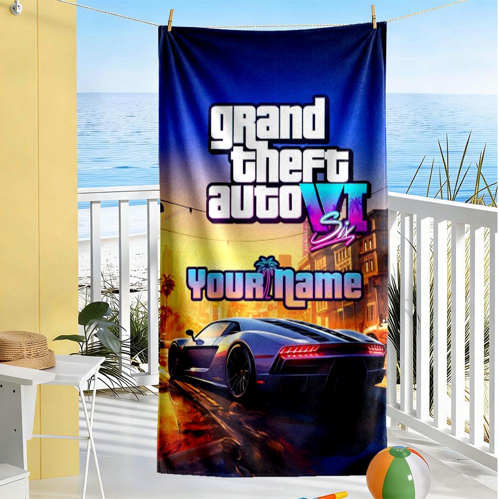 Grand Theft Auto Customizable Name Beach Towel High Absorbency & Quick-Dry Ideal for Travel Outdoor Swim Pool Yoga Surf Camping Hiking Gym Gift Holida