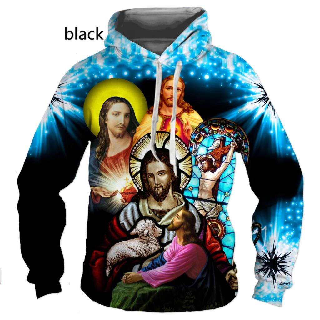 Christian God Jesus Cross Hettegenser 3d-trykk Gensere Mann/Kvinne Genser Harajuku Streetwear mote barn hettegensere herrejakke