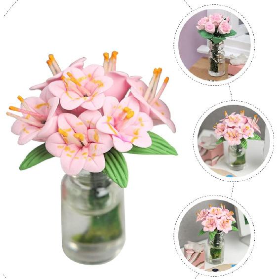 NUOBESTY Dollhouse Miniature Flowers Doll House Mini Vase with Flower Potted Plant Flower Vase Model for DIY Micro Landscape Decoration Accessories