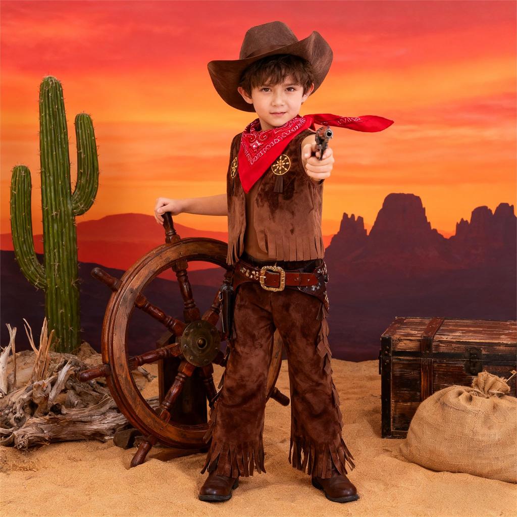 Cowboy and Cowgirl Costume Set Includes and Foldable Hat Perfect for Western Halloween School and 4 Styles [RUIXIA1] Kids' (2-Piece Set, 3-Piece Set)
