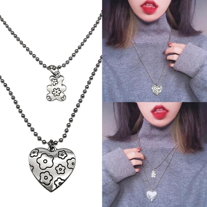 Fashion Trend Niche Bear Love Pendant Collarbone Chain Temperament Simple Cold Wind Adjustable Long Chain Necklace