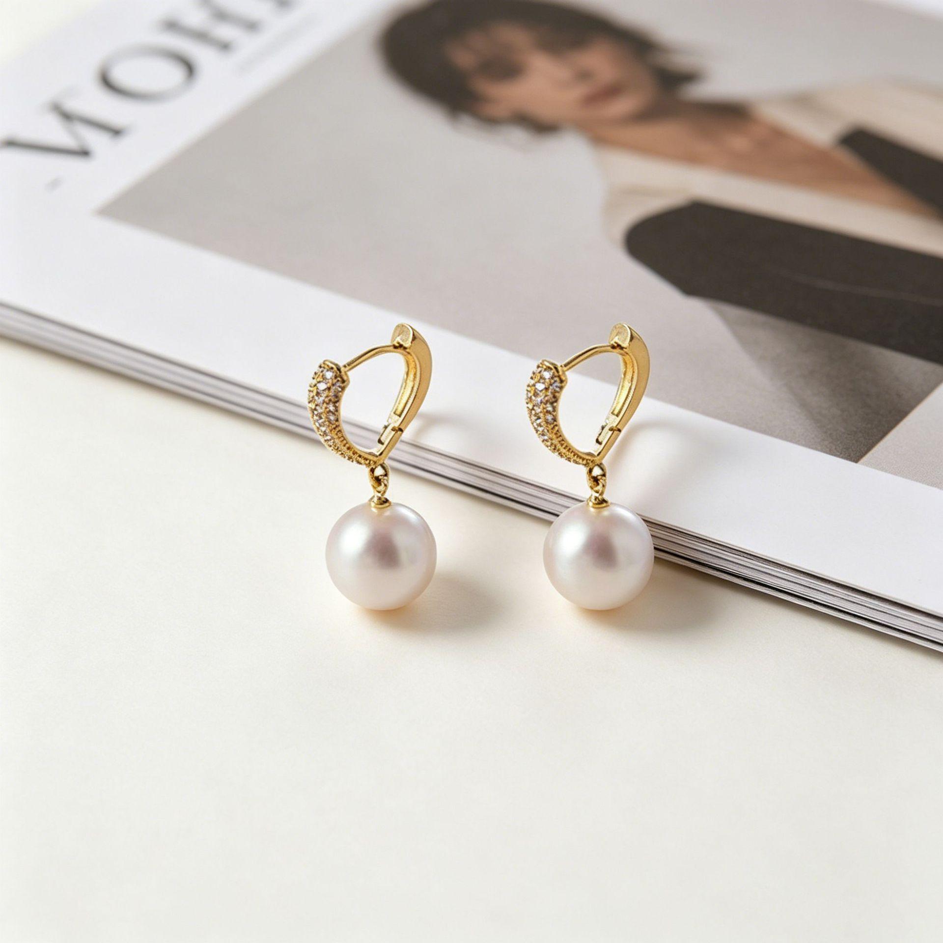 Yanbai Elegant Pearl Drop Earrings with Zircon Insets - Stylish Clip-On for Women