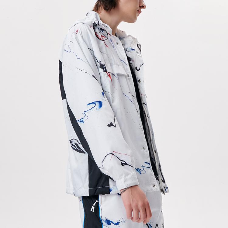 FILA Fusion X Futura Collaboration Splash Print Woven Sports Hooded Jacket Men jackets White T11M138704F-WT