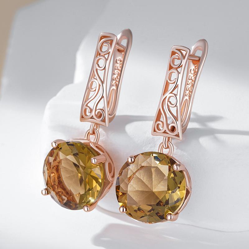 Brown Natural Zircon English Earrings For Women Unique Crystal Flower  Rose Gold Color High Quality Daily Jewelry