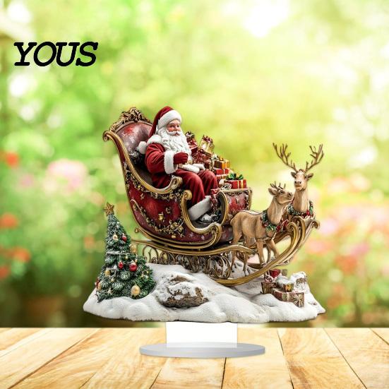 Kreatives Weihnachtsgeschenk für die Familie 2D Flacher Weihnachtsmann auf Rentierschlitten Dekoration, Acryl Claus Schreibtisch Modernes Feiertagsbüro Schreibtischornament