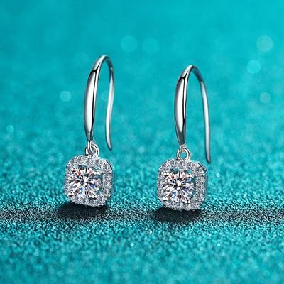 Fashion Real Moissanite Diamond Drop Earrings D Color Square Hook Earrings Pure 925 Sterling Silver Fine Jewelry For Women Ea026