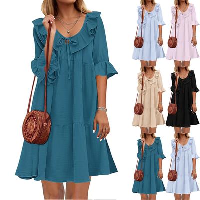 Women's Fashion Casual V-Neck Ruffle Casual Puffy Dresses