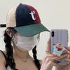 Retro color matching baseball caps for children, big head circumference, small face, deep top and wide brim, spring and summer thin peaked caps