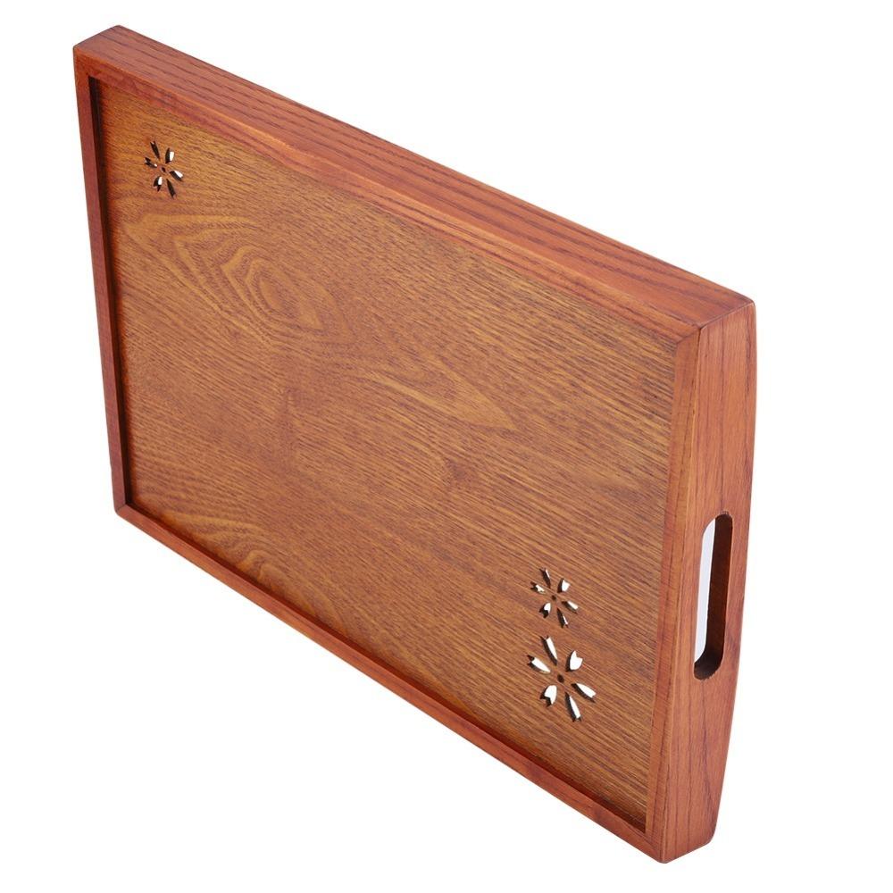 Smooth Surface Tea Serving Tray Solid Wood Rectangular Wooden Tray  Home Use