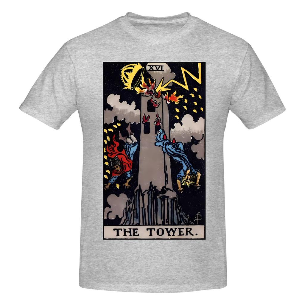 Xvi The Tower Tarot Card Wrinkleresistant Tshirt Korean Style Lazy Classic Colors Tee