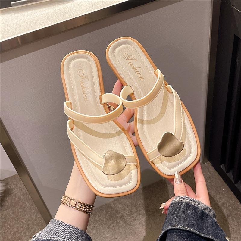 New high-value outer wear cover toe slippers women's summer fashion versatile flat bottom vacation leisure
