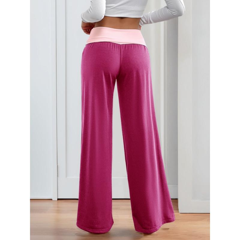 YYFS Women's Fashion Casual Solid Color Print High Waist Trousers Pants & Capris