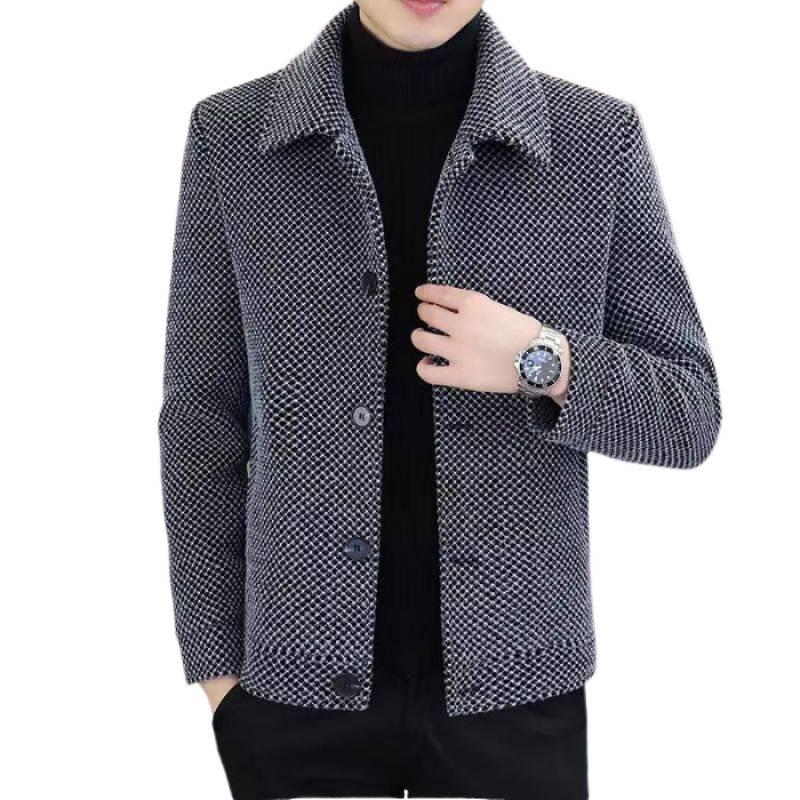 Men's Trendy Gray Woolen Coat - Autumn/Winter Golden Sable Velvet Short Jacket