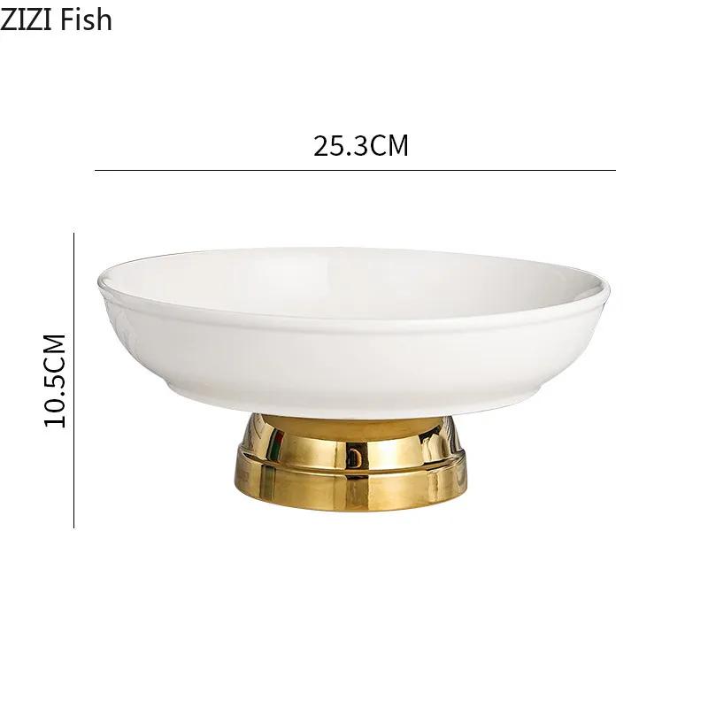 Imitation Marble Ceramic High-footed Fruit Plate Light Luxury Home Living Room Desktop Snack Dessert Plate Creative Tableware