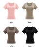 Women's Slim-Fit U-Neck T-Shirt: Trendy Summer 2025 Style, Solid Color, True Shoulder, Elastic, Short Sleeves, Thin Fabric.