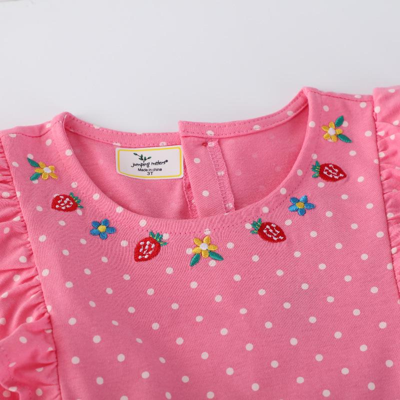 Sommer-Kinder-Strickkleid mit kurzen Ärmeln und Katzenstickerei