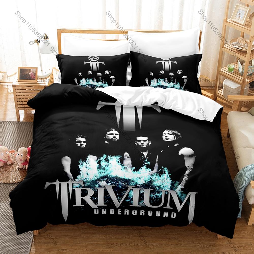 Rock Metal Bedding Set 3Pcs Rock Trivium Exquisite Band Logo Print Stylish Home Decoration For Music Collectors