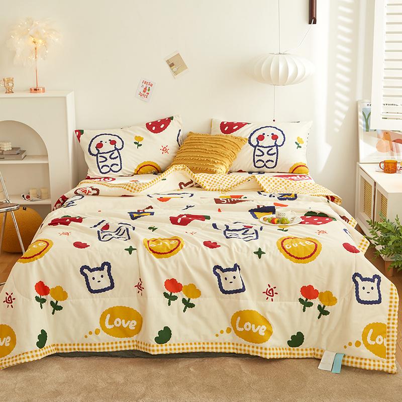 Cartoon Fish Pattern Summer Quilt 100% Cotton Soft Air Conditioning Thin Quilt for Kids Teens Home Sofa Bedroom Thin Blanket