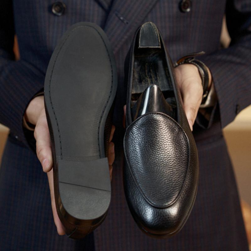 Black Brown Genuine Leather Mens Slip On Casual Loafers Shoe Fashion New Low Top Round Toe Dress Daily Wear Shoes Versatile