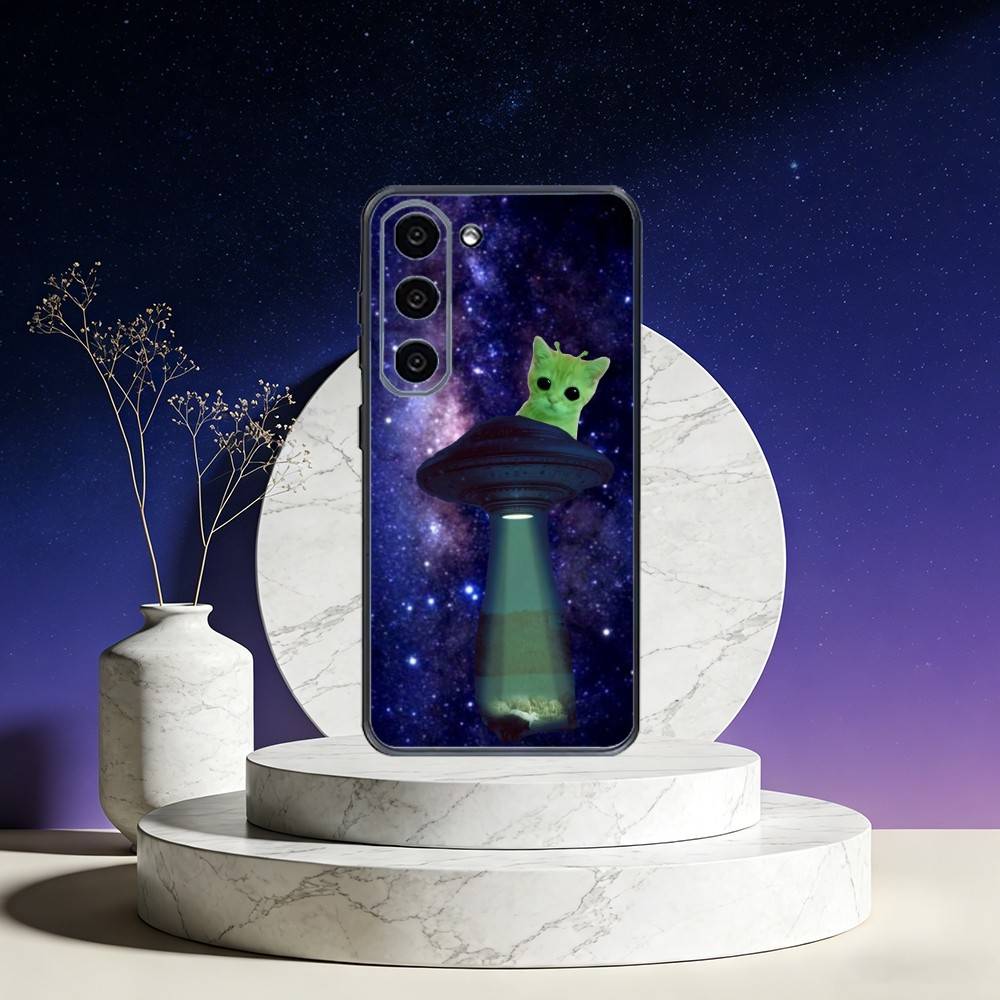 

Green alien cat cute Phone Case For Samsung Galaxy A73,A72,A71,A70,A53,A52,A51,Others Soft Black Cover Samsung a32 4g