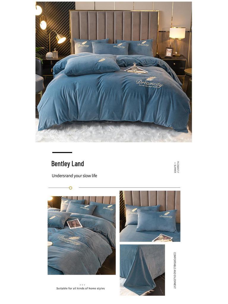 Plush Coral Fleece Winter Bedding Set: Thickened Velvet Duvet Cover, Flannel Bed Sheet, and Pillowcases