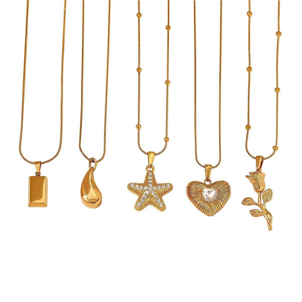 European Ocean Style Starfish & Heart Pendant Stainless Steel Necklace