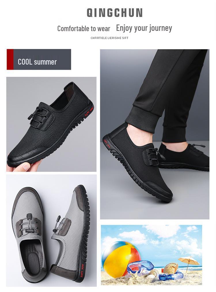 Men's Classic Non-Slip Breathable Leather Sandals - Lightweight & Fashionable Summer Slip-Ons
