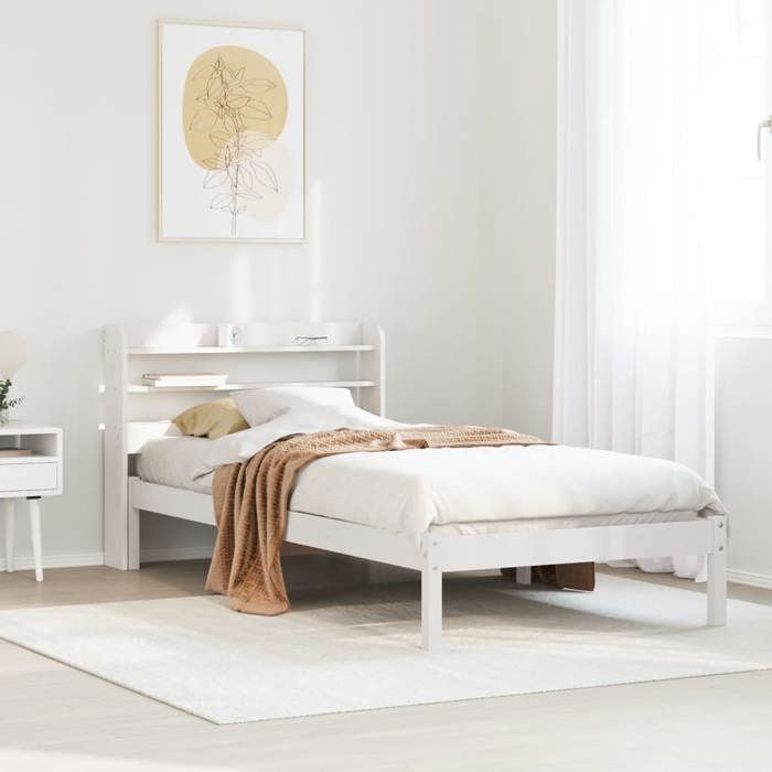 VidaXL Cadre de lit avec tête de lit blanc 75x190cm bois de pin massif, lit, mobilier de chambre, lit en bois, lit simple, 3306526