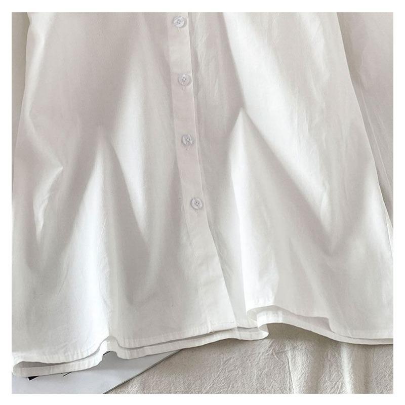 White Shirt Ruffled Loose Long-sleeved Top Autumn New Solid Color Doll Collar Shirt Women French Sweet