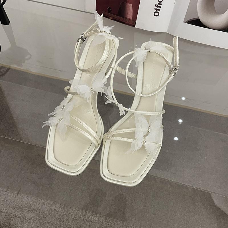 

Butterfly Fairy with Skirt White High Heel Sandals Women s One-Word Open-Toe Stilettos 35 чорний