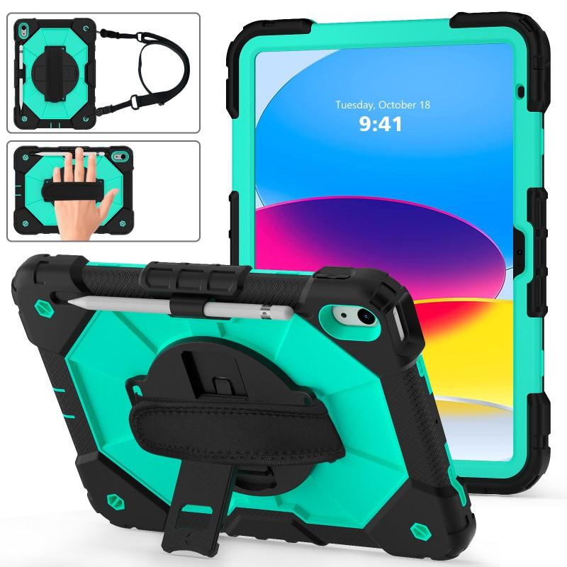 Silicone Protective Case With Wrist Strap IPad 10th Gen 10.9 Inch Rotating Stand Shockproof Anti-Slip Cover