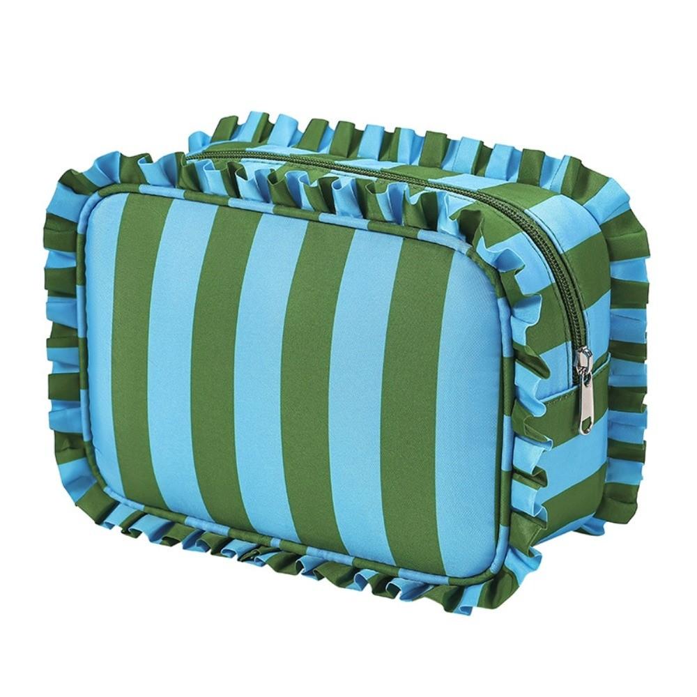 Ruffle Decoration Cosmetic Bag Striped Travel Pouch Multipurpose Makeup Organizer  Women