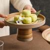 BRCoarse Pottery Fruit Platter Restaurant Dessert Snack Platter Molecular Cuisine Tableware Retro High Footed Salad Sashimi PlateEY