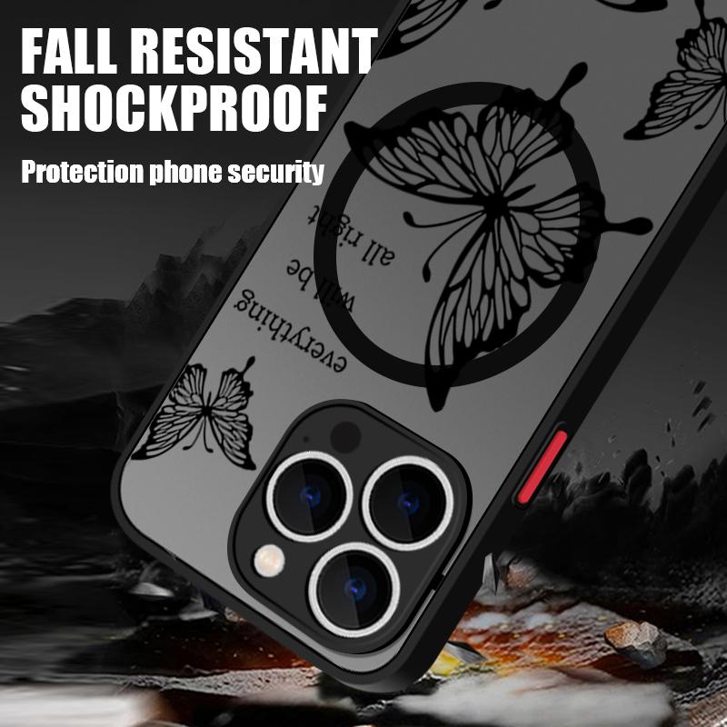 Magnetic Butterfly Pattern Phone Case For iPhone 17 15 16 Pro Max 14 13 Pro 17 For Magsafe Wireless Charge Soft Edge Hard Cover