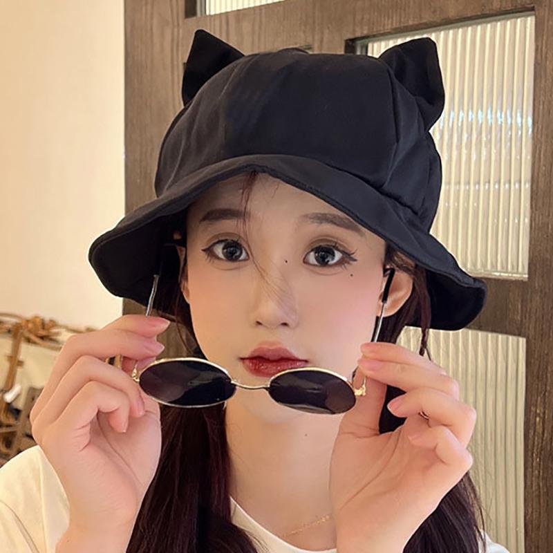 Warm Bucket Hat Women Cute Cat Ear Fisherman Cap Autumn Winter Hats For Women Korean Design Casual Cartoon