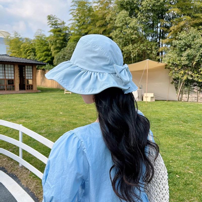 Bow bucket hat women's spring and summer women's sunshade basin hat showing small face ins big eaves sunscreen sun hat