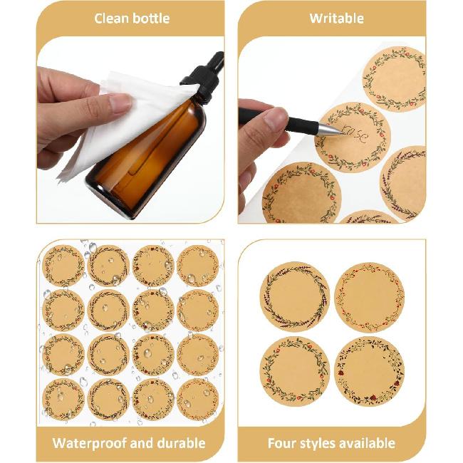 20 Sheets Canning Labels, Brown Labels, Blank Self-Adhesive Stickers, Removable Writable Gift Label, Round Sticker Label for Bottles, Jars, Gift
