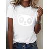 European Size Women's Oversized Cute Panda Print T-Shirt - Soft Round Neck Short Sleeve Casual Tee with Black & White Panda Face Design