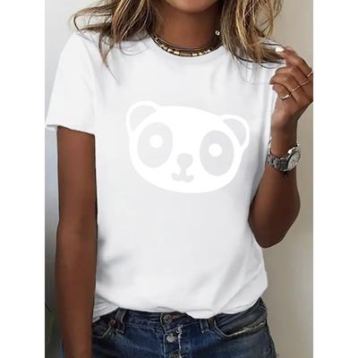 Europese Maat Dames Oversized Schattig Panda Print T-shirt - Zacht Rond Hals Korte Mouw Casual T-shirt met Zwart & Wit Panda Gezicht Ontwerp