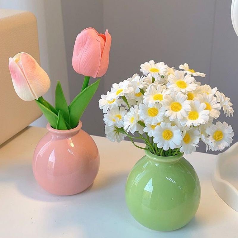 Small Ceramic Vase for Dried or Artificial Flowers - Perfect for Office Desk, Washstand, Dining Table, or Home Decoration