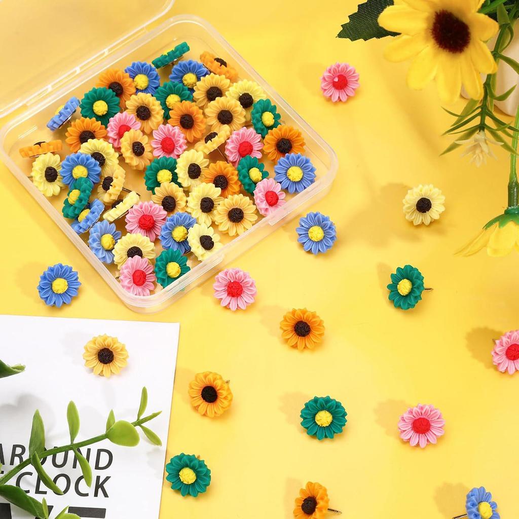 Sunflower Resin Pushpins – Large Decorative Press Pins for DIY Projects