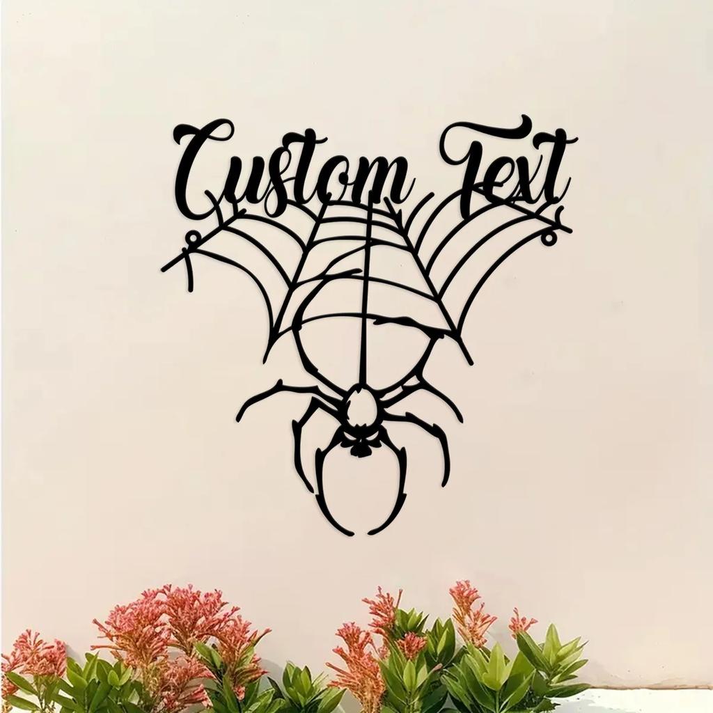 Metal Spider Wall Art, Halloween Home Decor, Gothic Metal Sign, Spider Web Ornament, Vintage Tin Sign