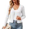 Women Knitting Cardigan V-Neck Buttoned Long Sleeve Knitting Jacket Solid Color Elastic Short Knit Tops Daily Wear